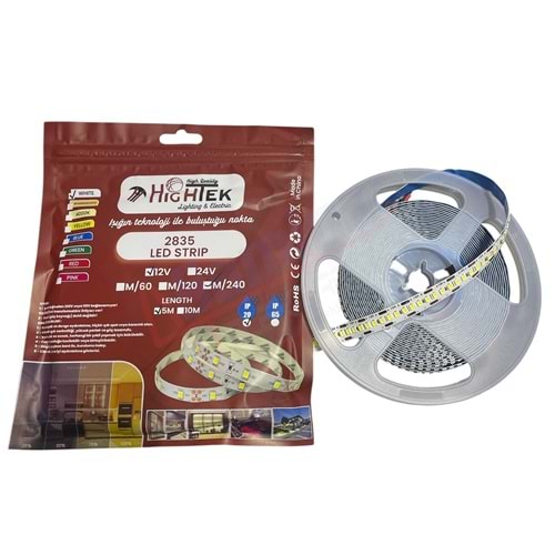 Hightek 2835 12V Metrede 240 Ledli 5mt Şerit Led Beyaz İçmekan