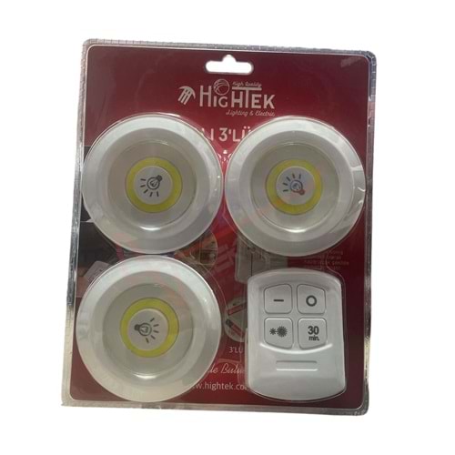 Hightek HT-3260 Kumandalı Yapışkanlı 3 lü Led Spot Set