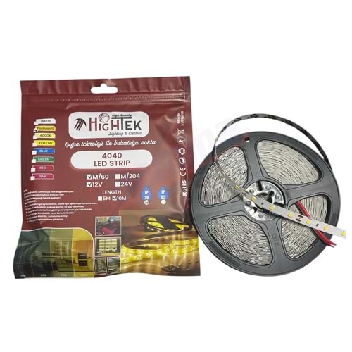 Hightek 4040 3 Çipli mt/60 Ledli 12V 10mt Şerit Led Günışığı İç Mekan