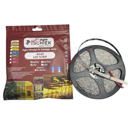 Hightek 4040 3 Çipli mt/60 Ledli 12V 10mt Şerit Led Beyaz İç Mekan
