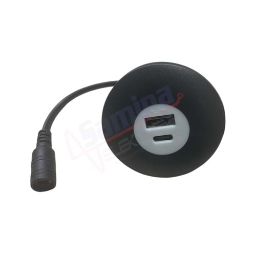 Hightek A16 Işıklı USB+TYPE-C 12-24VDC Araç Şarj Soketi